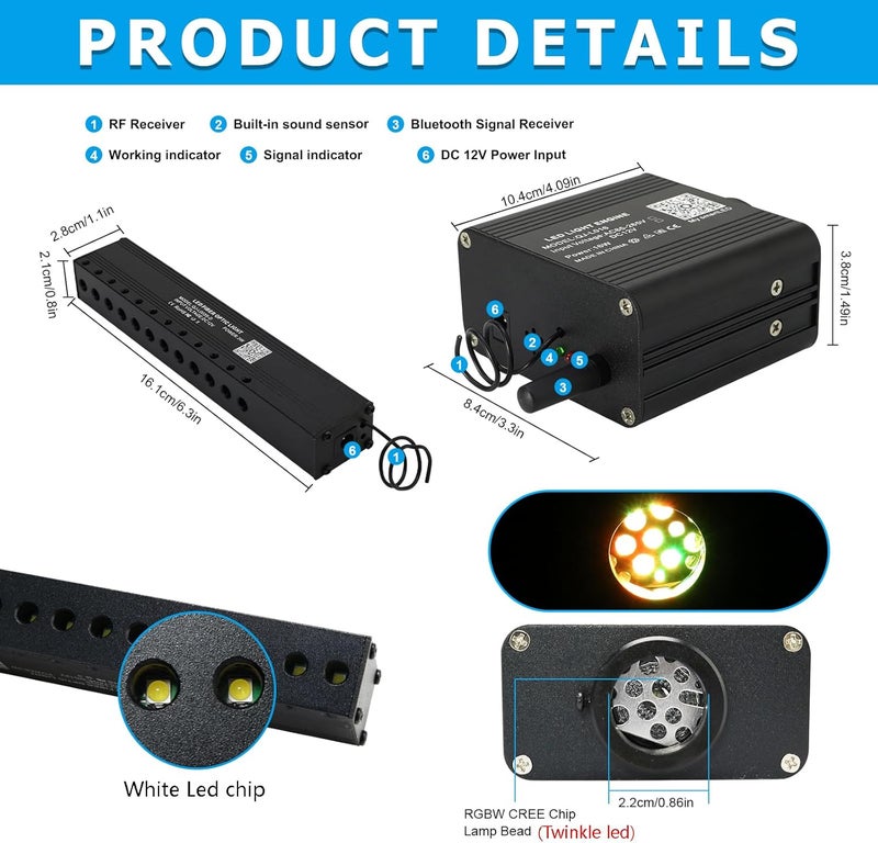 Amki Upgraded 16W Twinkle Starlight Headliner Kit Shooting Star Twinkle+Sound Activated 450pcs 0.03in 9.8ft Cables Fiber Optic Lighting Meteor Kit for Car Home Ceiling Roof Decor - Image 3
